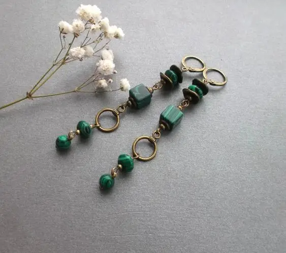 Malachite Earrings, Malachite Jewellery, Natural Malachite Earrings