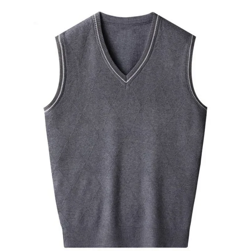 Solid Color Vest Black Knitted Sweaters for Men Waistcoat Man Clothes Plain Business V Neck Sleeveless Knitwears Loose Fit Ugly