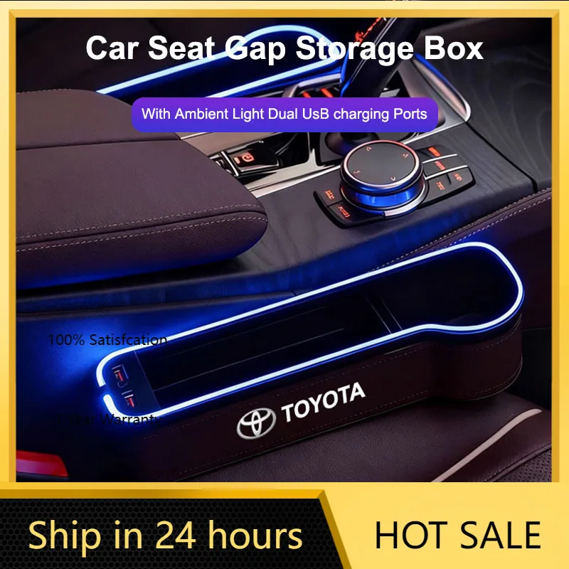 

2026 Горячие колпачки для ступиц Toyota, автомобильные USB-зарядки, цветной светильник, чехол для хранения сиденья, коробка для зазора сиденья для Toyota Supra Aygo Prado RAV4 Hilux