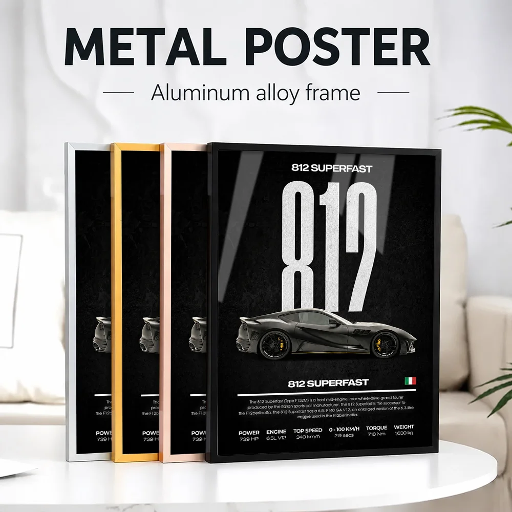 Italy 812 Superfast Car Metal Poster With Aluminum Alloy Frame Personalized Photo Retro Graphic Style Wall Art For Home Office