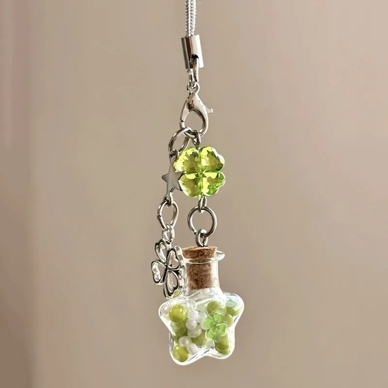 Stars Wish Bottle Pendant Handmade Phone Chain Charm with Glitter Resin Ins Aesthetic Keychain for Bag Decoration Gift for Girls