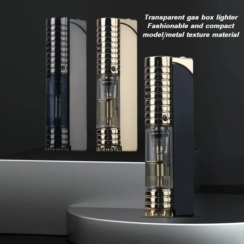 

Newly Outdoor Windproof Metal Portable Torch Turbo Butane Gas Lighter Flush Blue Fire Viewable Gas Window Recyclable Men's Gift