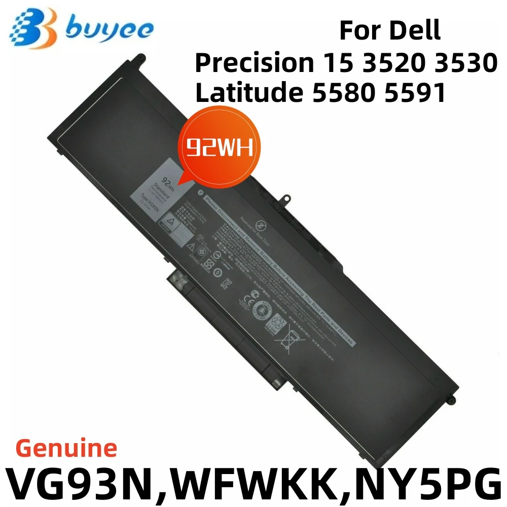 New 92WH VG93N Laptop Battery For Dell Latitude 5580 5590 5591 Precision 15 3520 3530 Series Notebook 11.4V 7666mAh NY5PG WFWKK