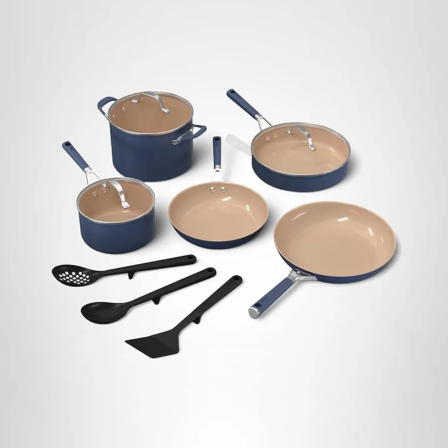 

Ceramic Cookware Set Extended Life 11-Piece Kitchen Cookware Sets with Comfort Grip Nonstick Fry Pans Pots PTFE Free Oven Dishw