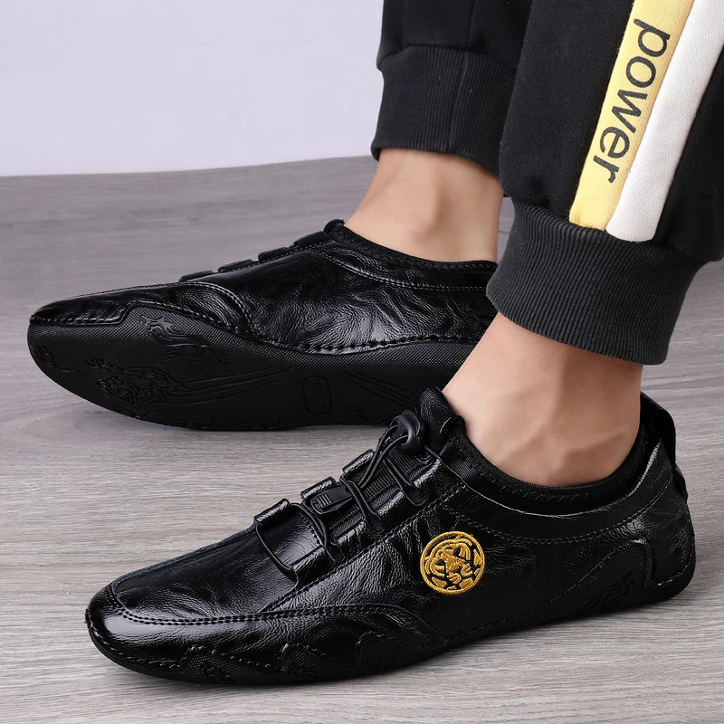 Genuine leather casual shoes, men\'s oversized lace up sports shoes, breathable walking shoes, designer handmade sports shoes