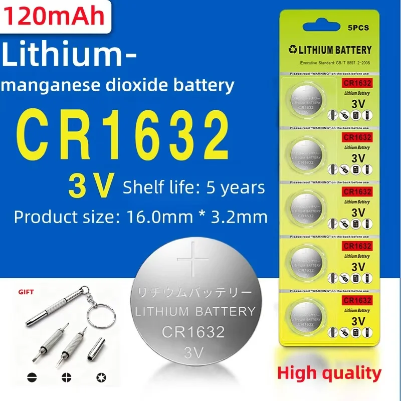 

High-Quality 3V CR1632 Lithium Button Cell Battery, 120mAh, Suitable for Watches, Remotes, Toys, Alarm Clocks and Car Keys