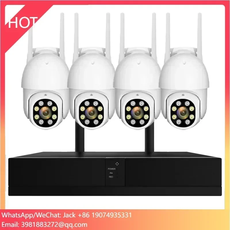 Rscamtom 8CH CCTV WIFI Kit Camera Set Two Way Audio Motion Detection 360 Degree Colorful Night Vision PTZ CCTV System Wireless