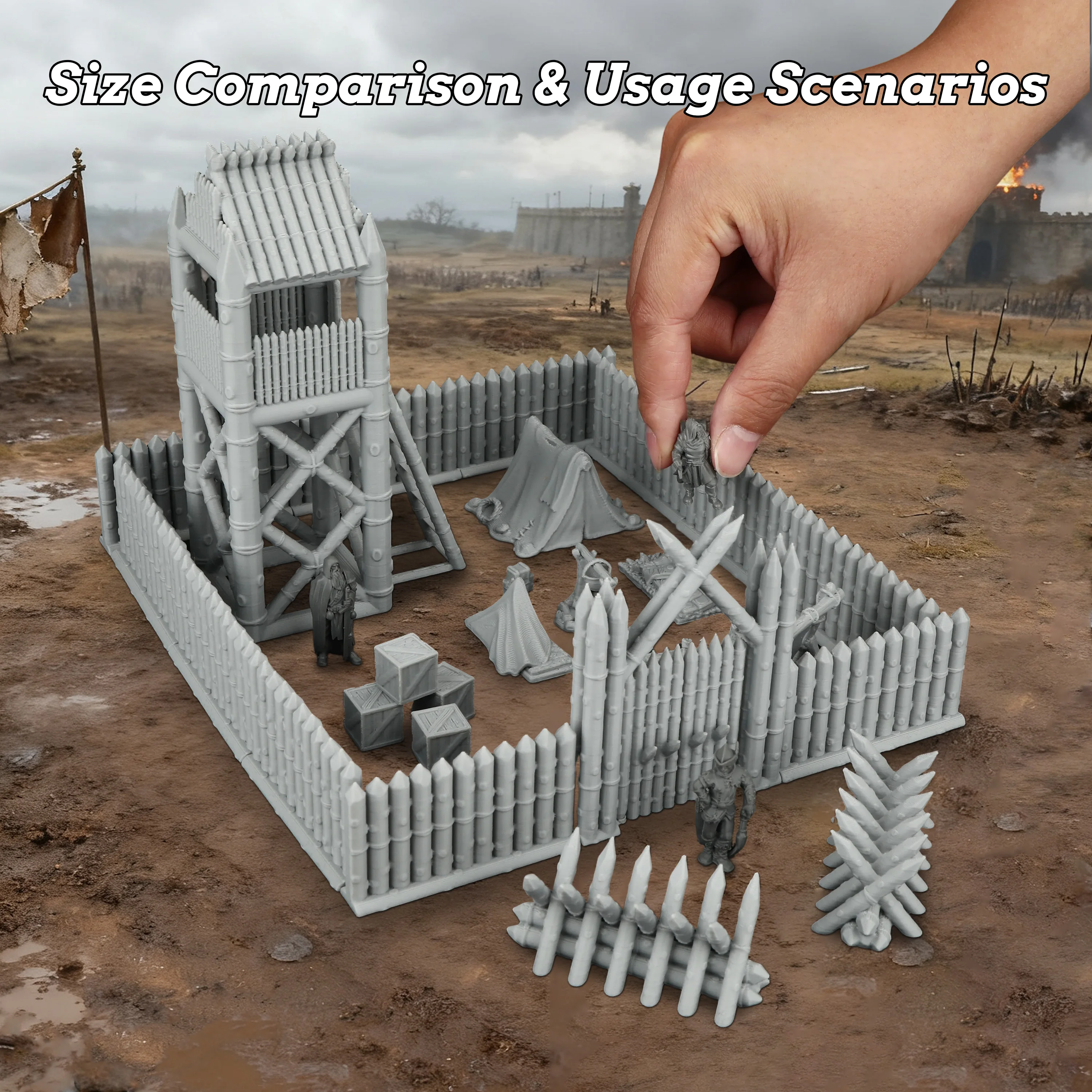 Fantasy Medieval Camp Miniature Terrain Set | Easy-to-Assemble Design, Modular Diorama Scenery for Tabletop RPG Adventures