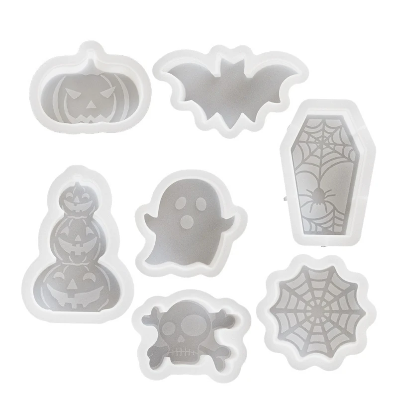 2Pcs Halloween Pumpkins Skull Bat Coffin Silicone Molds Silicone Concrete Cement Mould for Epoxy Resin Halloween Present