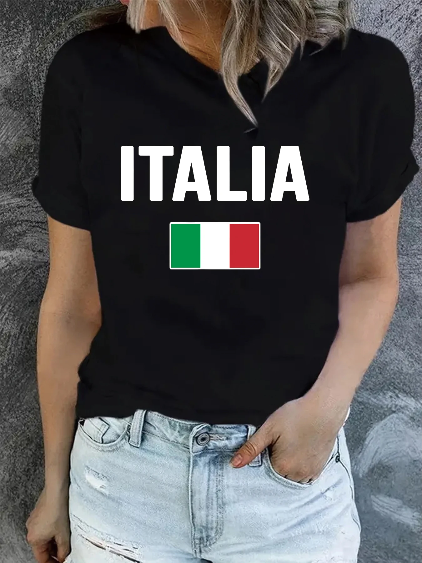 Italian flag print creative design women\'s T-shirt top summer round neck short sleeved fashionable graphic t shirt