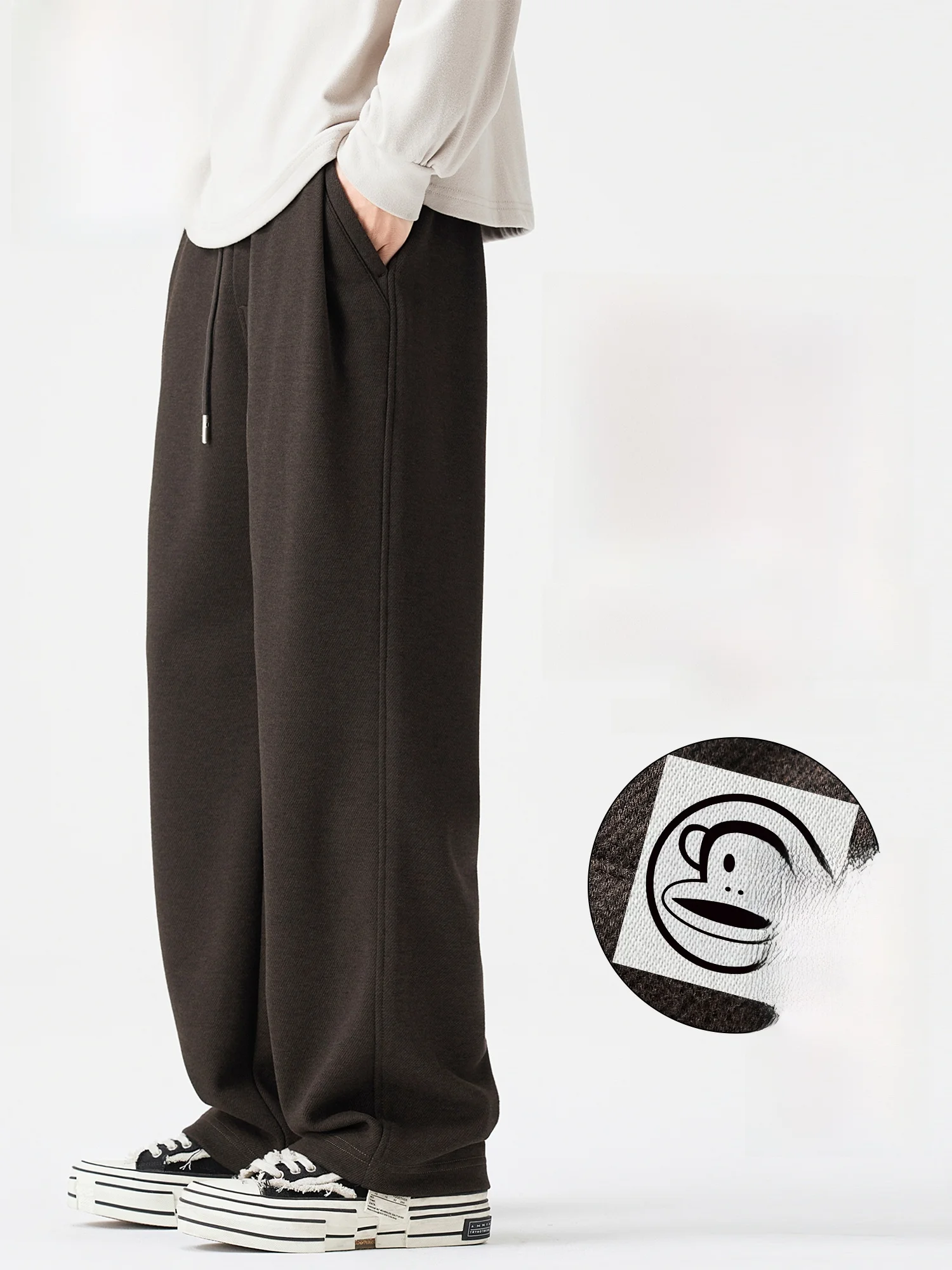 

PaulFrank Fce Lined Woolen Casual Pants Men's Spring Autumn Heavyweight Loose Straight Leg Sport Sweatpants