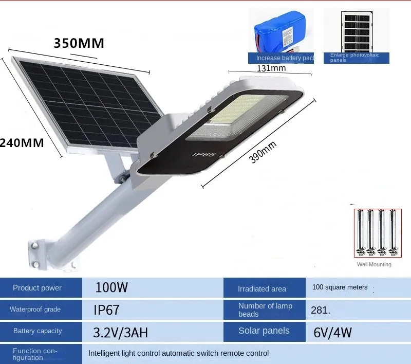 Imagem -03 - Controle Remoto Solar Street Light Jardim ao ar Livre Luz Sunlight House Lâmpada de Parede Impermeável Ip67