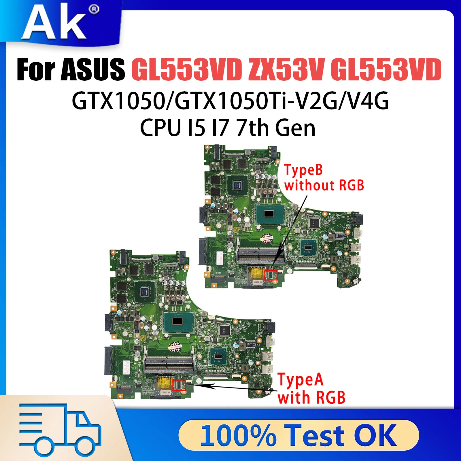 GL553V Mainboard ZX53V GL553VD GL553VE GL553VW FX553V ZX553V G553V Laptop Motherboard I5 I7 6th/7th Gen GTX1050/GTX1050Ti