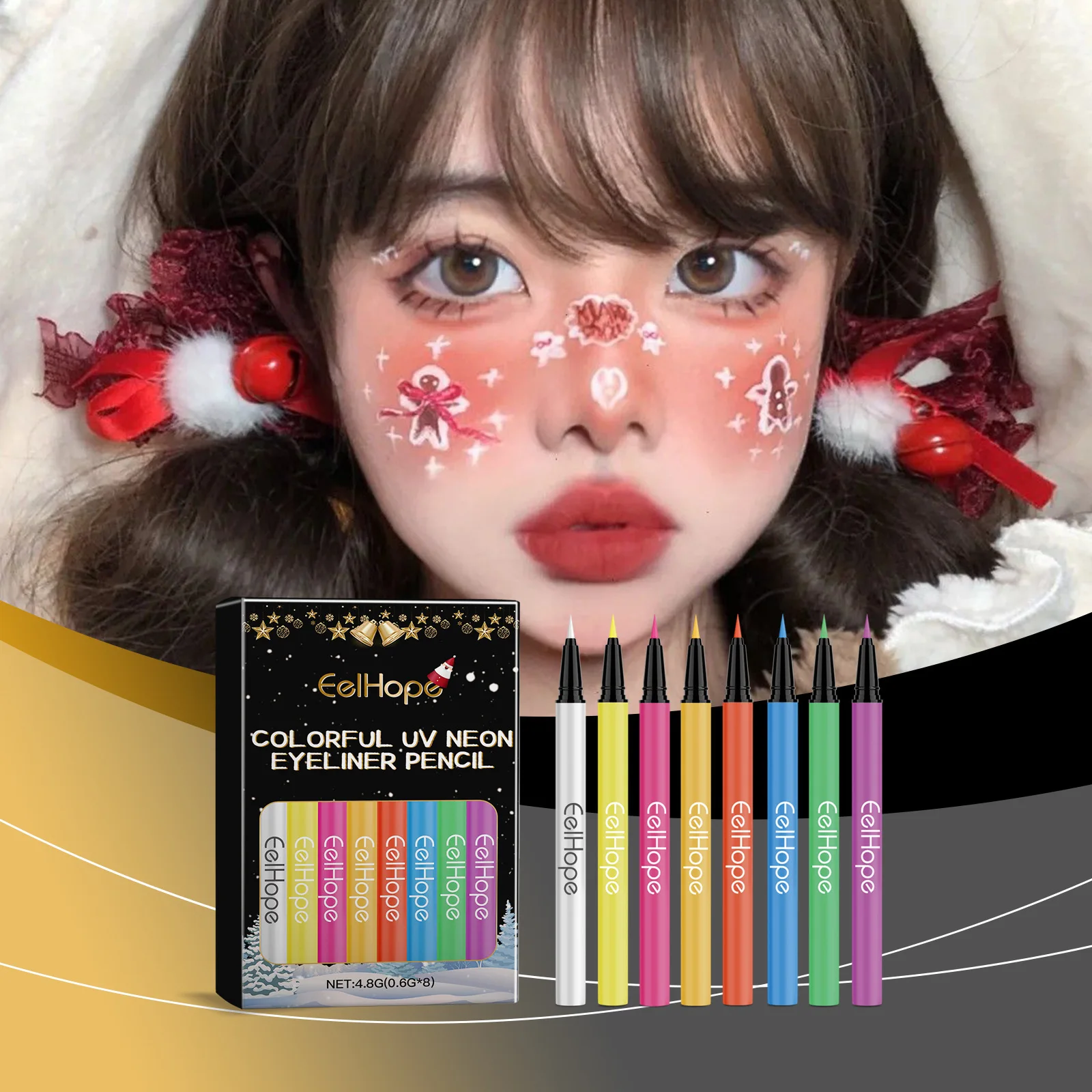 ฮาโลวีน Neon UV Liquid Eyeliner 8 สีกันน้ํา Long-Lasting Matte เรืองแสงแต่งหน้าสีสันอายไลเนอร์ปากกาเครื่องสําอาง