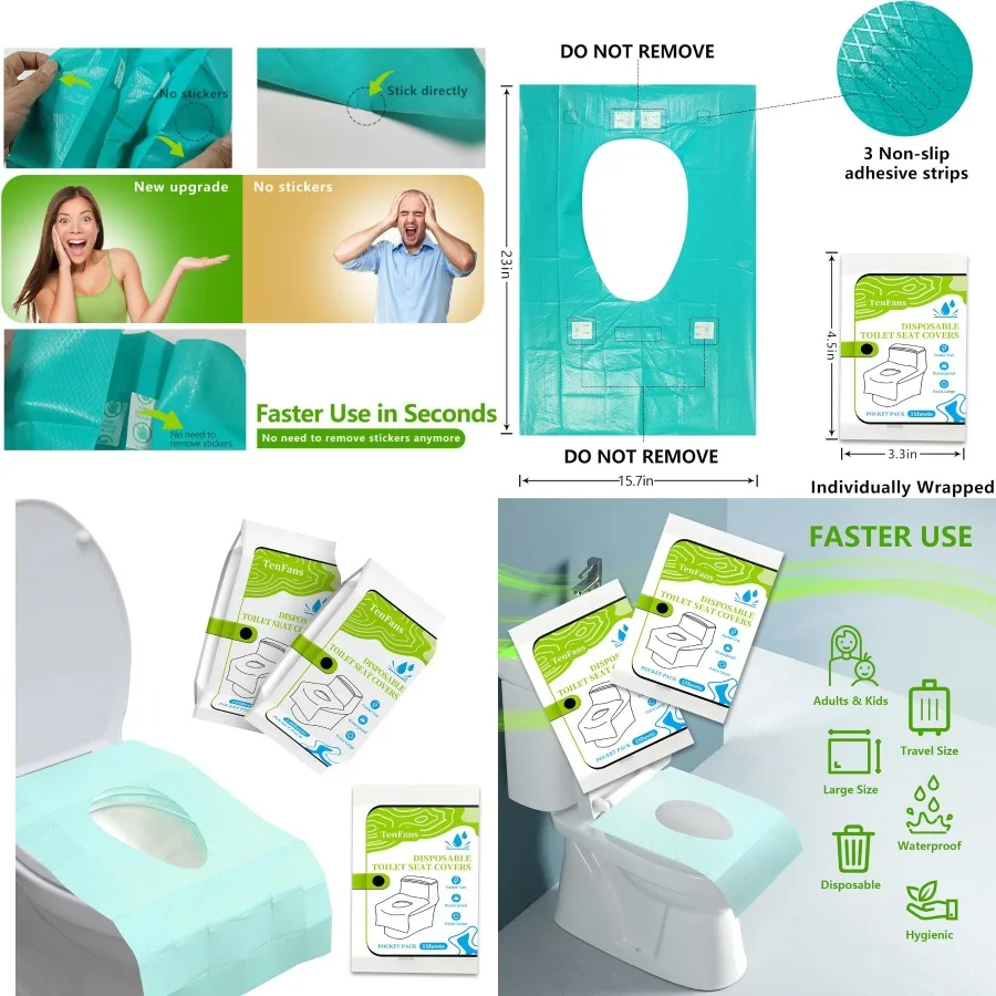 

TenFans Toilet Seat Covers Disposable 20 Count Individually Wrapped Travel Pack Sticker Free Quick Access Waterproof XL Size fo
