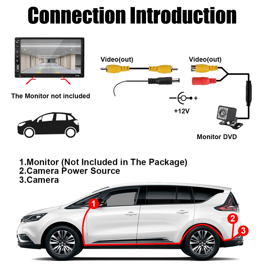 Night Vision Universal 170 Degree Reversing Parking Monitoring High Definition Car Rear View Camera IP68 Waterproof 12 LED