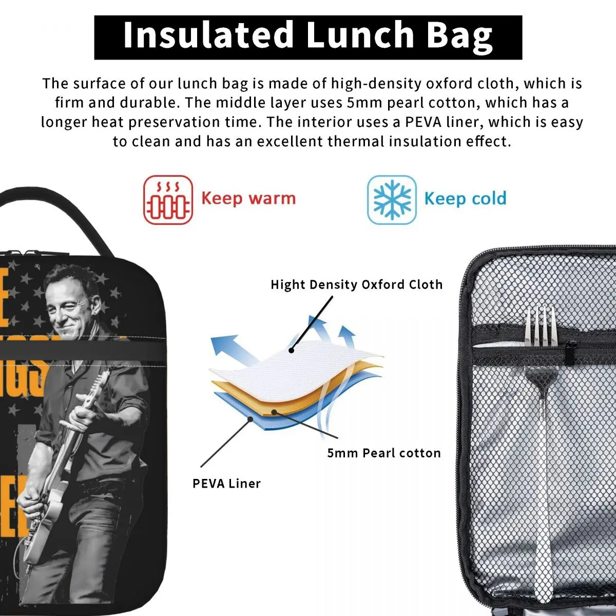 Bruce Springsteens Heavy Metal Thermal Insulated Lunch Bags E Street Band Portable Bento Box Cooler Thermal Lunch Boxes