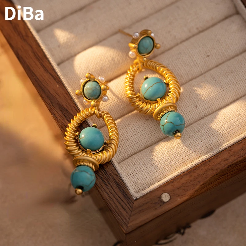 Modern Jewelry Vintge Temperament Gold Color Metal Green Stone Dangle Earrings For Women Girl Gift Hot Sale Fashion Accessories