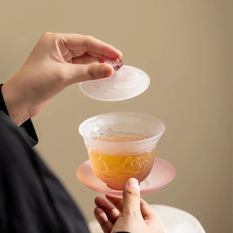 Lotus Pond Moonlight Glazed Three-cover Bowl for Homecasual Single Tea Bowl with Cover Tea Cup gaiwan