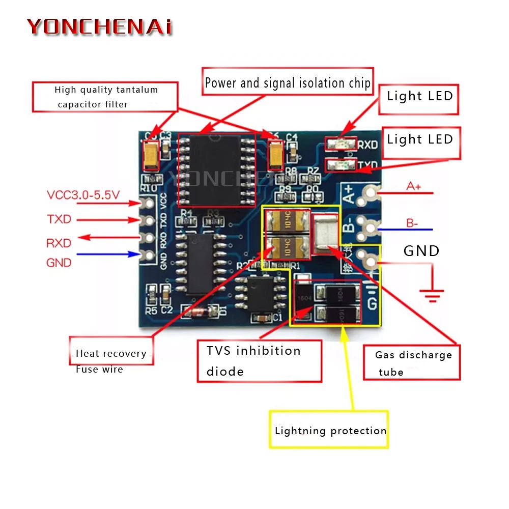 Módulo de comunicação 485 isolado TTL a RS485 isolado