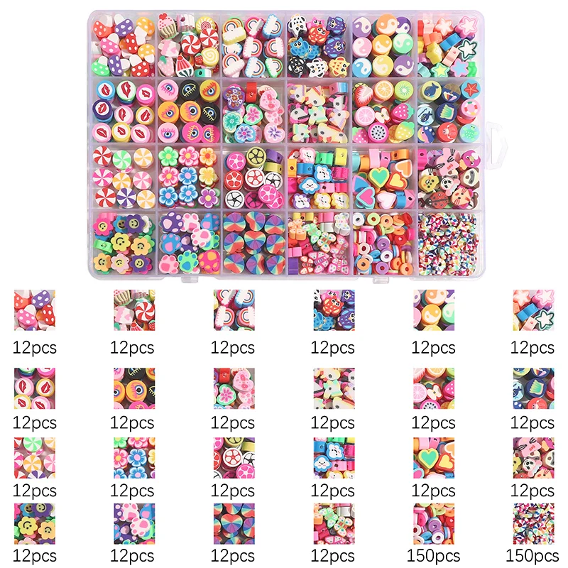 560pcs/box 24 Styles Polymer Clay Beads Kit Cute Fun Clay Beads Loose Spacer Beads Jewelry Making DIY Handmade Bracelet Making