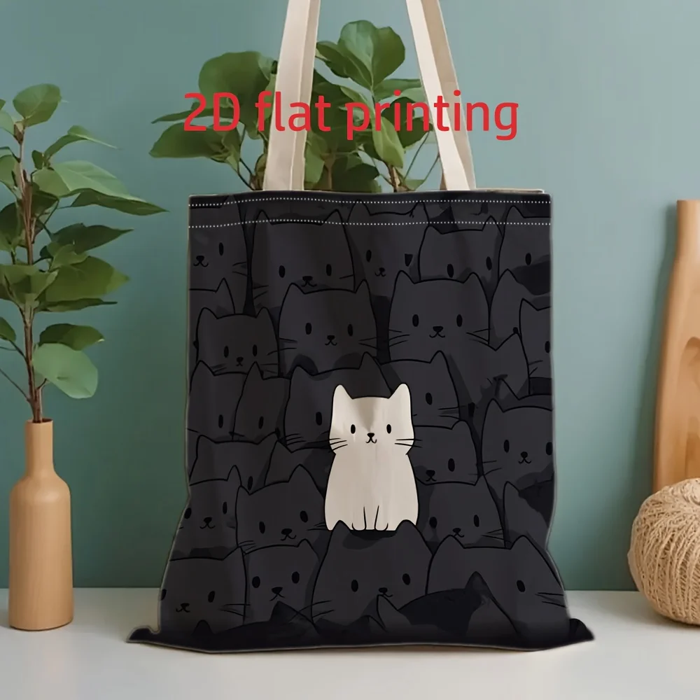 1pc Cat Themed Tote Bag, Reusable Shopping Bag, Suitable for Daily Use, Shopping, School, Travel, A Healing Gift for Cat Lovers.
