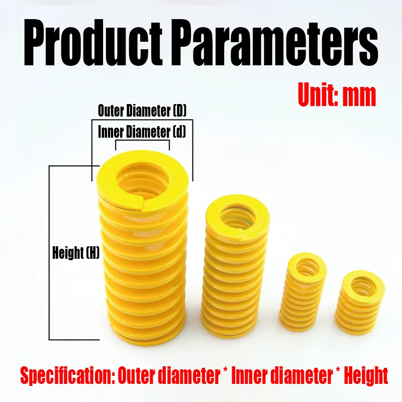 1PCS Yellow Small Load Spiral Stamping Compression Mould Die Spring Outer Diameter 10mm Inner Diameter 5mm L=15-100mm