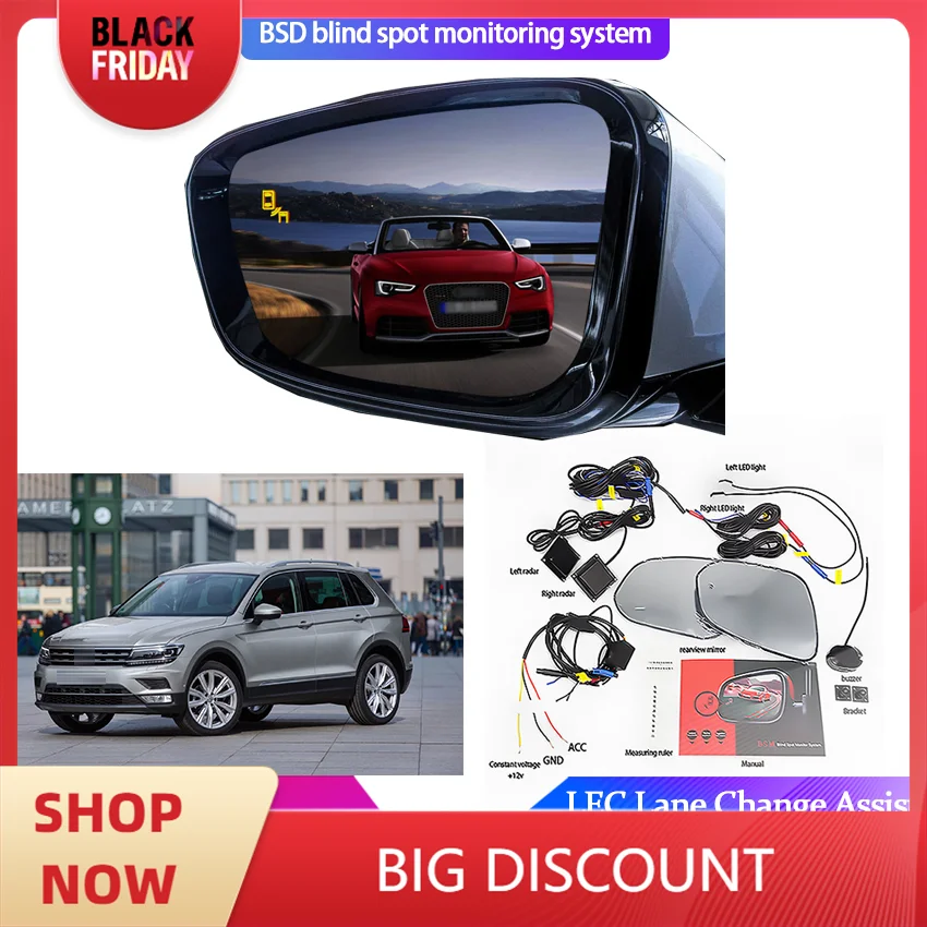 For Volkswagen Tiguan 2010-2016 BSD Blind Spot Monitoring System 24GHZ Millimeter Waves Radar Sensor Mirror LED Light Warning