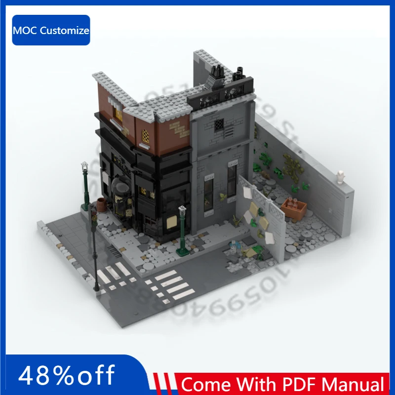 1883 PCS 시티 스트리트 더 바 (누수로운 가마솥) MOC 맞춤형 모듈식 빌딩 블록 모델 교육용 DIY 소년 축제 장난감 선물