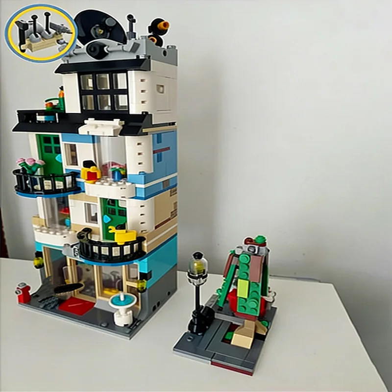 856 PCS 모듈식 건물 아파트 타워(전자제품 매장 포함) MOC 맞춤형 모듈식 빌딩 블록 DIY 소년용 휴일 장난감 선물