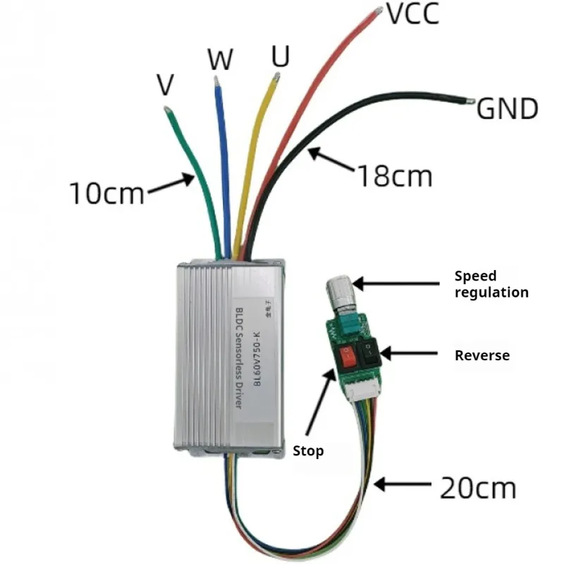 DC 6-60V 750W Brushless Motor Controller, No Hall BLDC Speed Regulator with Stop & Reverse Function