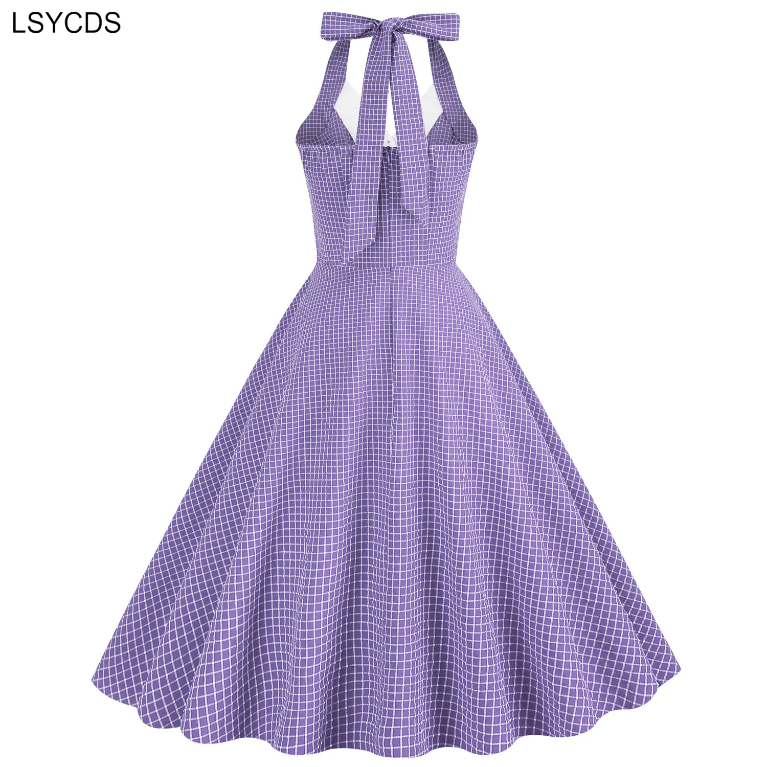 Lsycds feminino botão até xadrez vintage ajuste e alargamento vestido 2024 verão sem mangas pinup robe halter sem costas vestidos de festa à noite