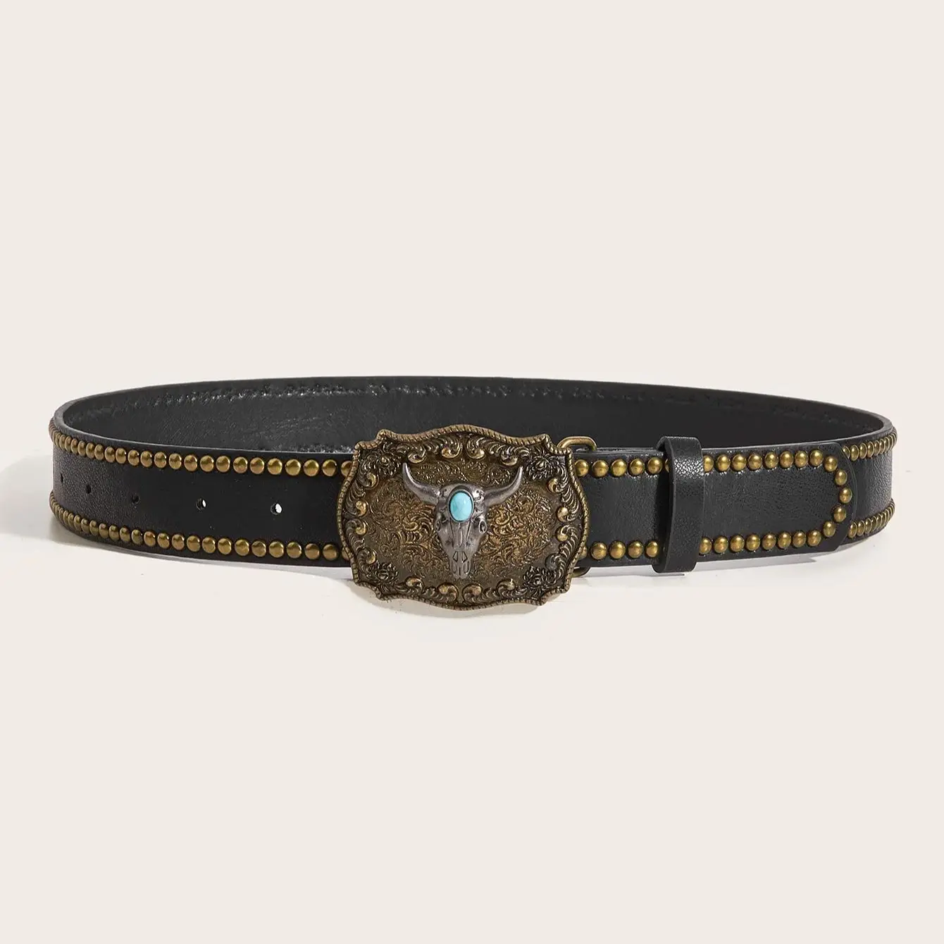 1 piece of western style cow head buckle PU belt for men and women