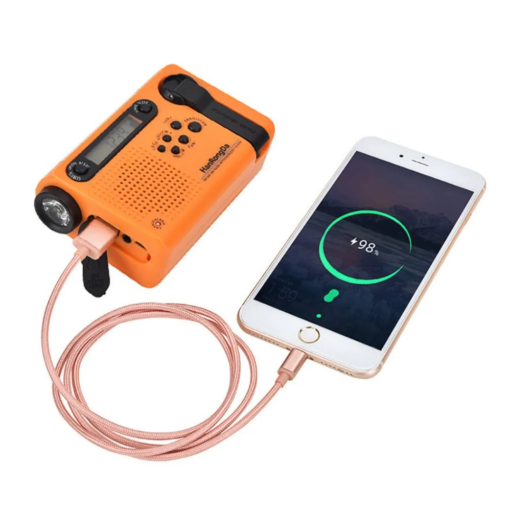 2000mAh Portable Solar Hand Crank Radio Power Bank LED Flashlight USB Charging Hand Radio Phone Charger Multi-band