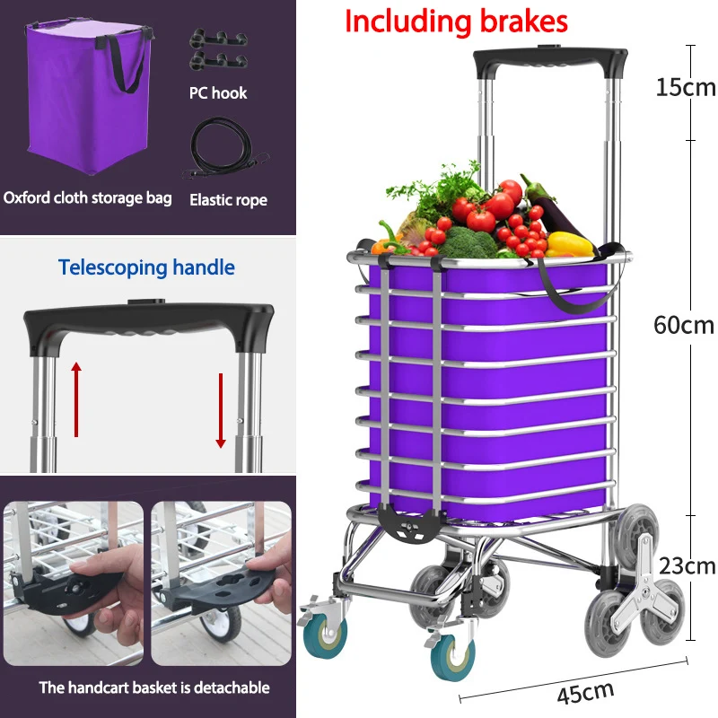 Folding Shopping Trolley Aluminum Shop Cart With Wheels Multipurpose For Outdoor Camping Cartwheel Kitchen Storage Rolling Carts