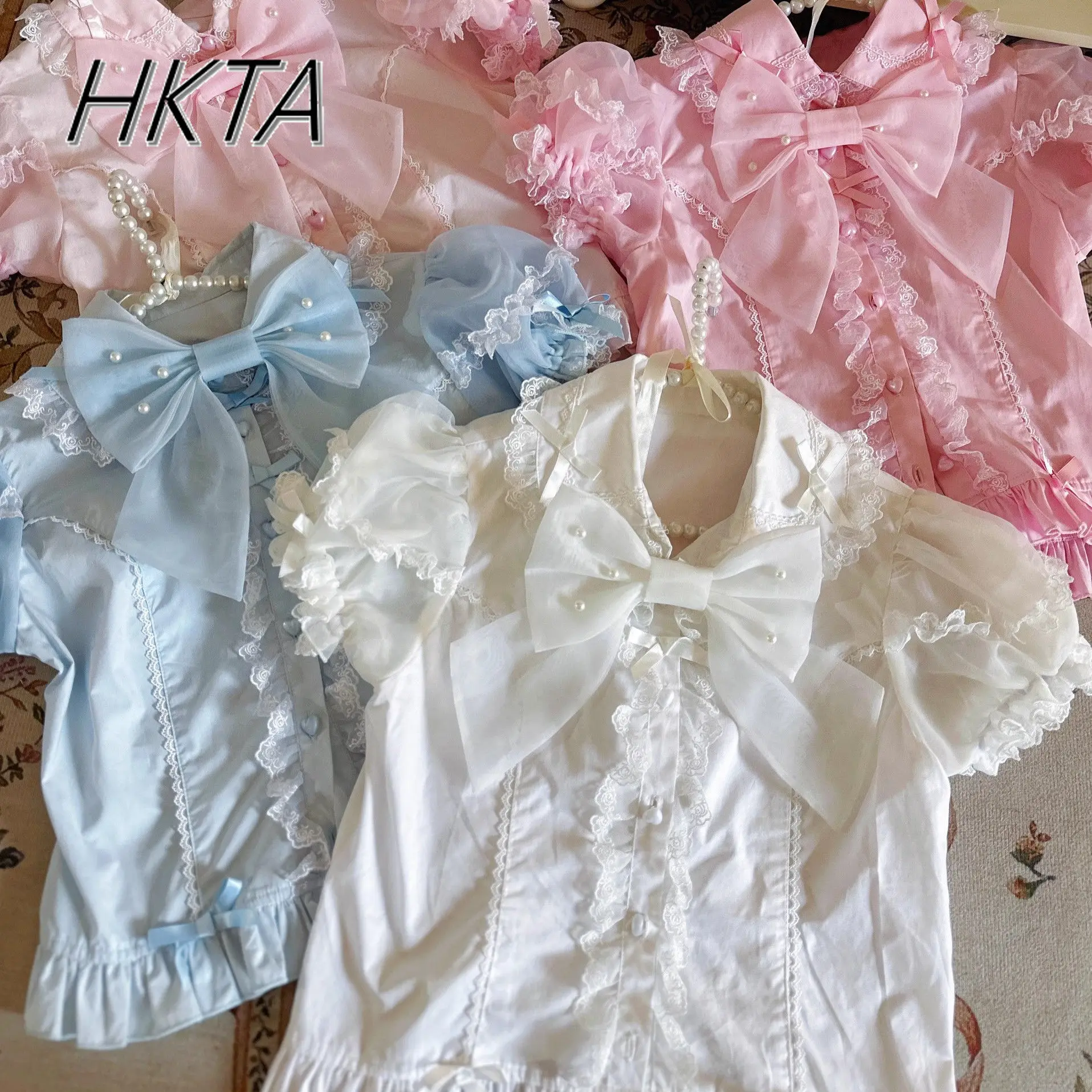 귀여운 달콤한 로리타 걸스 셔츠 2025 여름 뉴 버블 반팔 셔츠 인형 칼라 싱글 브레스트 캔디 컬러 블라우스 탑