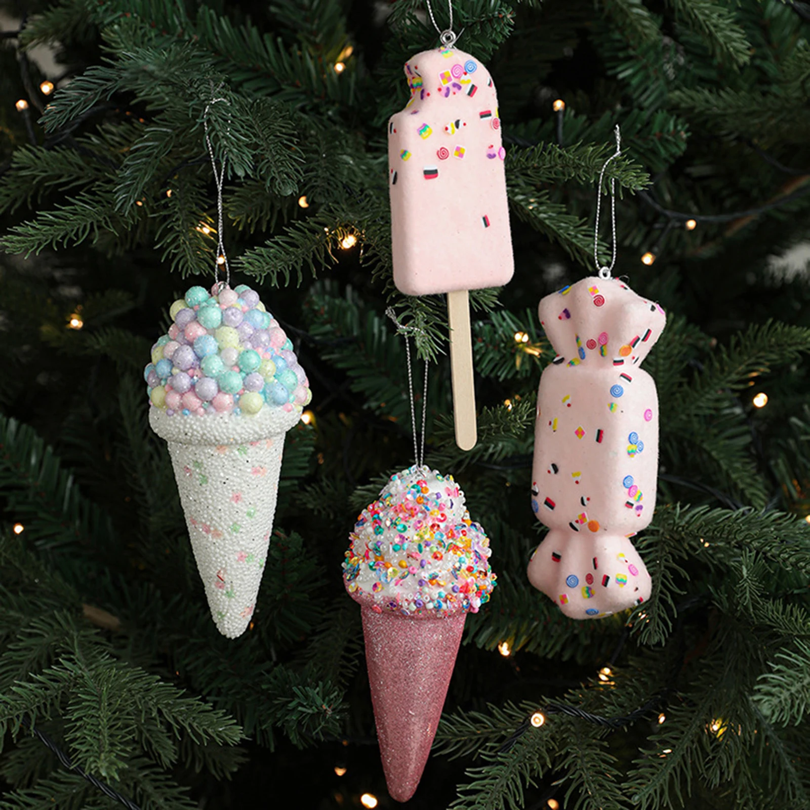 Christmas Tree Ornament Ice Cream/Popsicle/Mushroom/Acorn/Candy Decor Pendent Hanging Decorations for Xmas Home Holiday Party