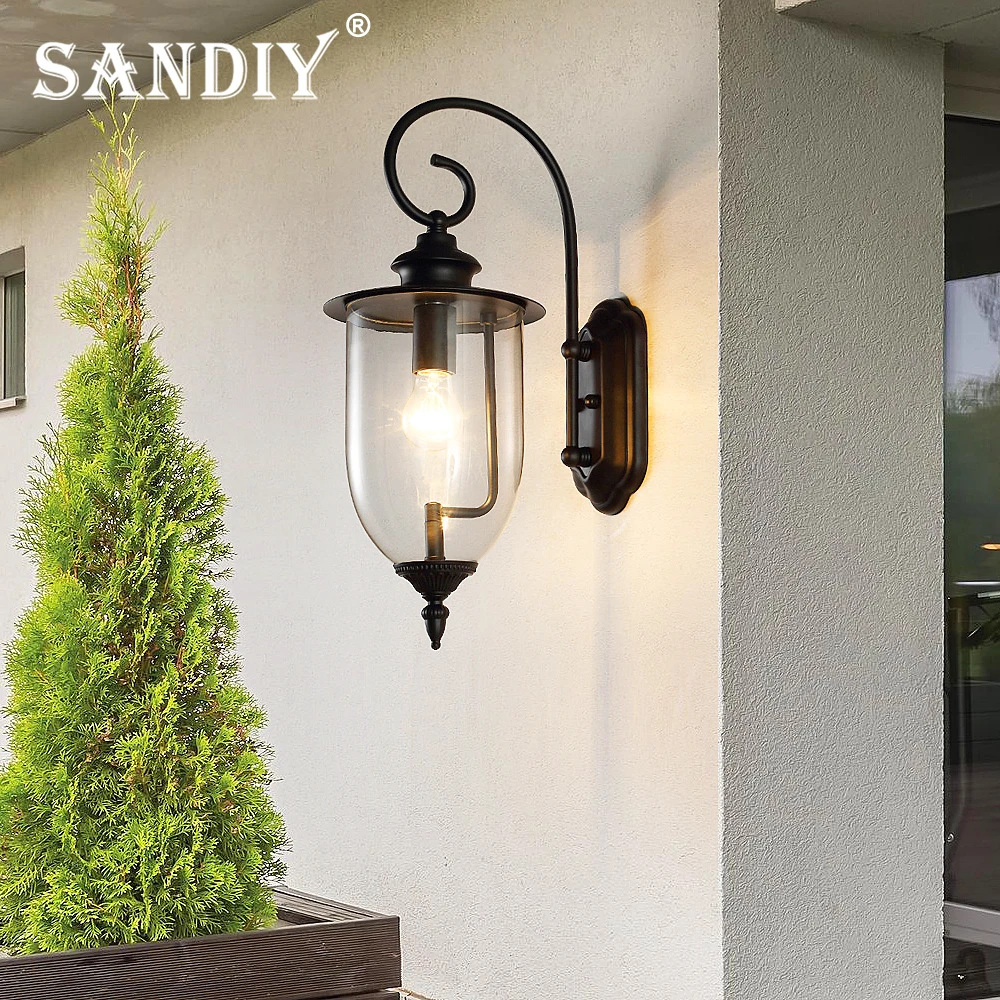 SANDIY Outdoor Glass Wall Lamp Exterior Garden Lighting Waterproof IP65 Retro Led Sconce Lights for House Porch&Corridor Street