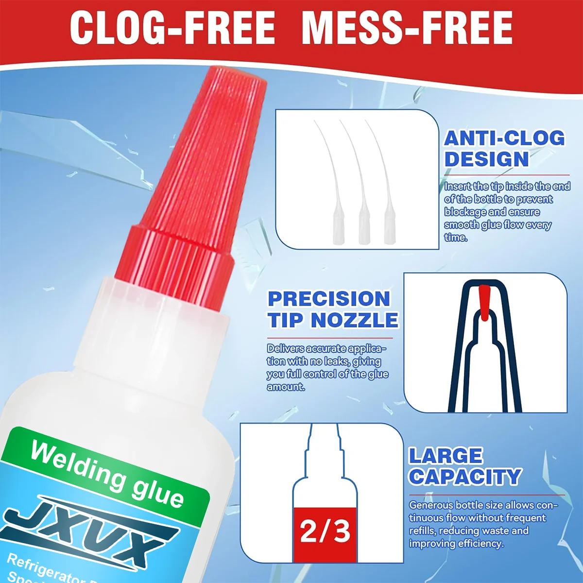 Colla trasparente per riparazioni, Adesivo cianoacrilato istantaneo ad aggancio rapido Pelle Gomma Legno Metallo Ideale per piccole spazi Colla liquida sottile, Asciugatura rapida