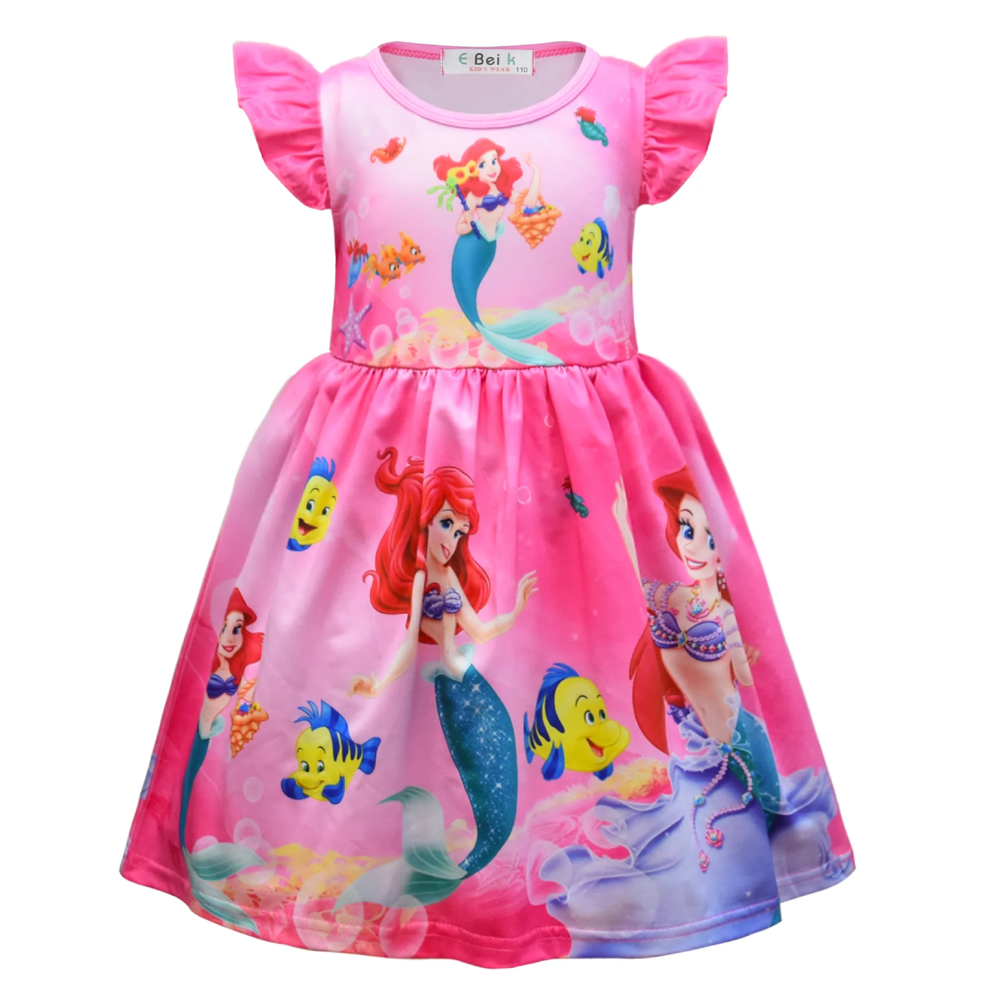 Disney Princess Children\'s Mermaid Skirt Girl Flying Sleeve Skirt Cute Girl Dress Birthday Party Gift for Children Kids Clothes