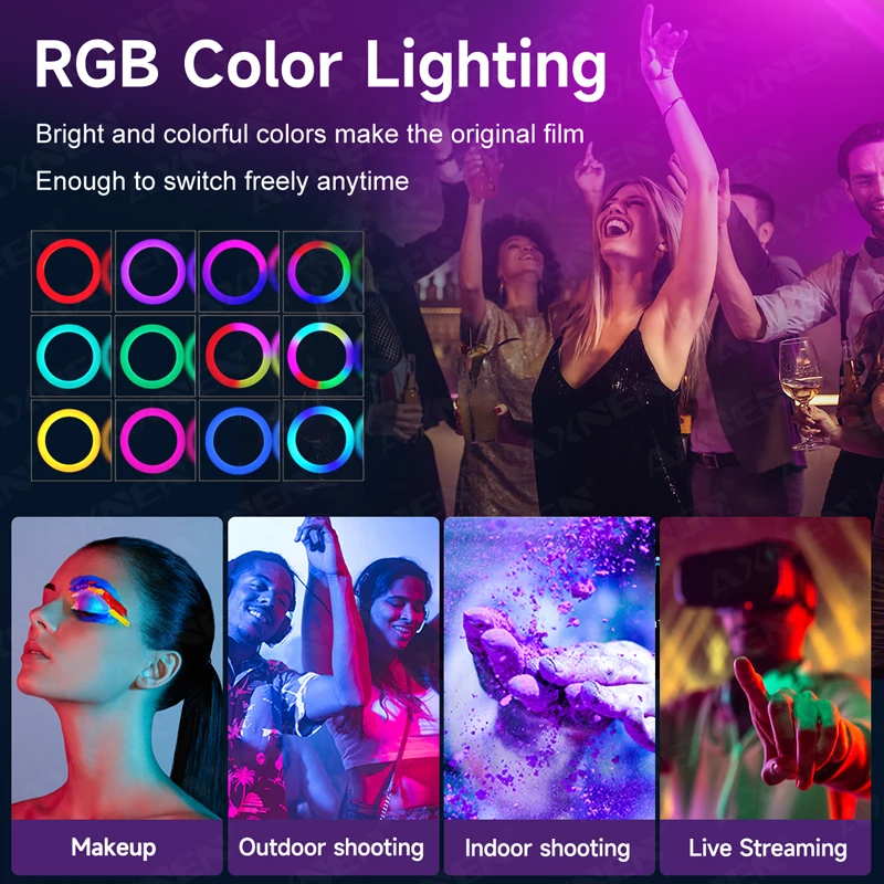 ضوء حلقة سيلفي 26 سم RGB ملء LED مع حامل جهاز تحكم عن بعد للهواتف الذكية والفيديو المحمول والإضاءة الفوتوغرافية المباشرة