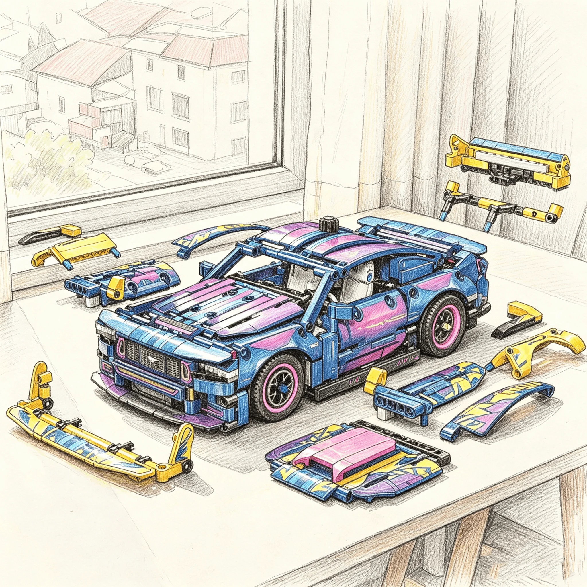 New 973PCS Technical 1:8 Race Car MOC Model Advanced DIY Construction Replica Exclusive Collectible Sets Birthday Gifts for Kids