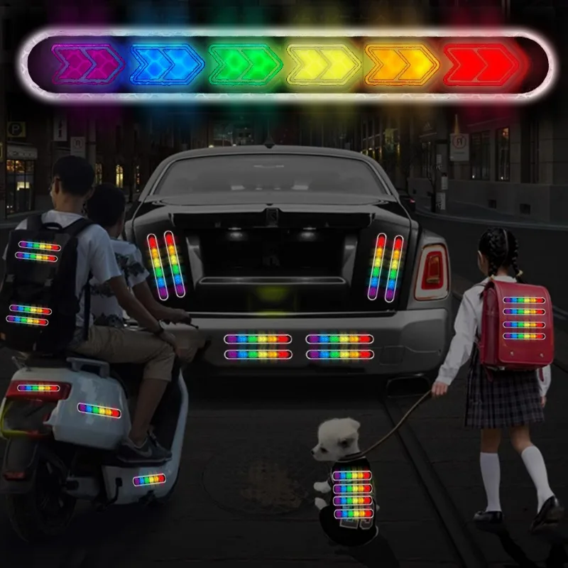 Car Colorful Warning Reflective Sticker Auto Door Rearview Mirror Body Anti-collision Dazzling Safety Reflective Strip Stickers