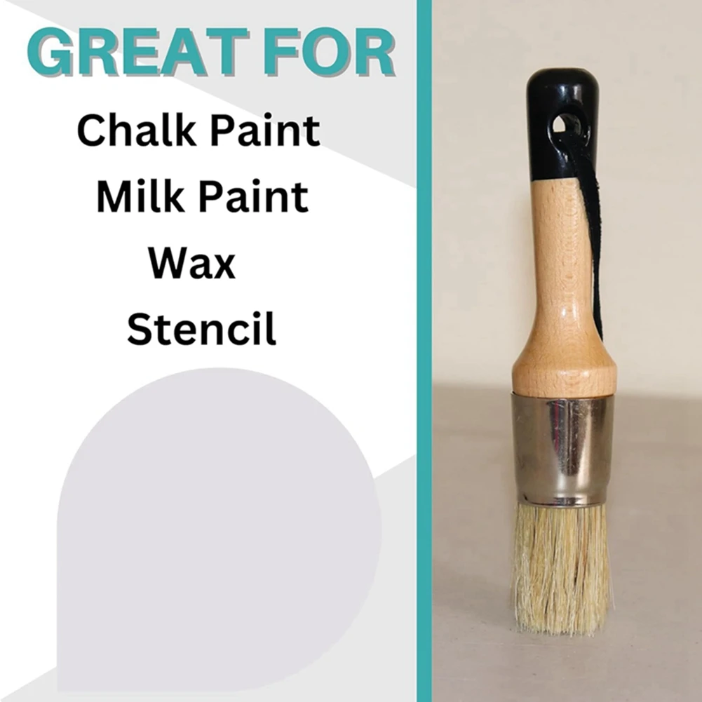BHBD-Chalk Wax Paint Brush Kit - 2 Pcs 1 Round Paint Brush Furniture Painting 1 Oval Chalk Paint - Bristle Paint Brushes Set Kit