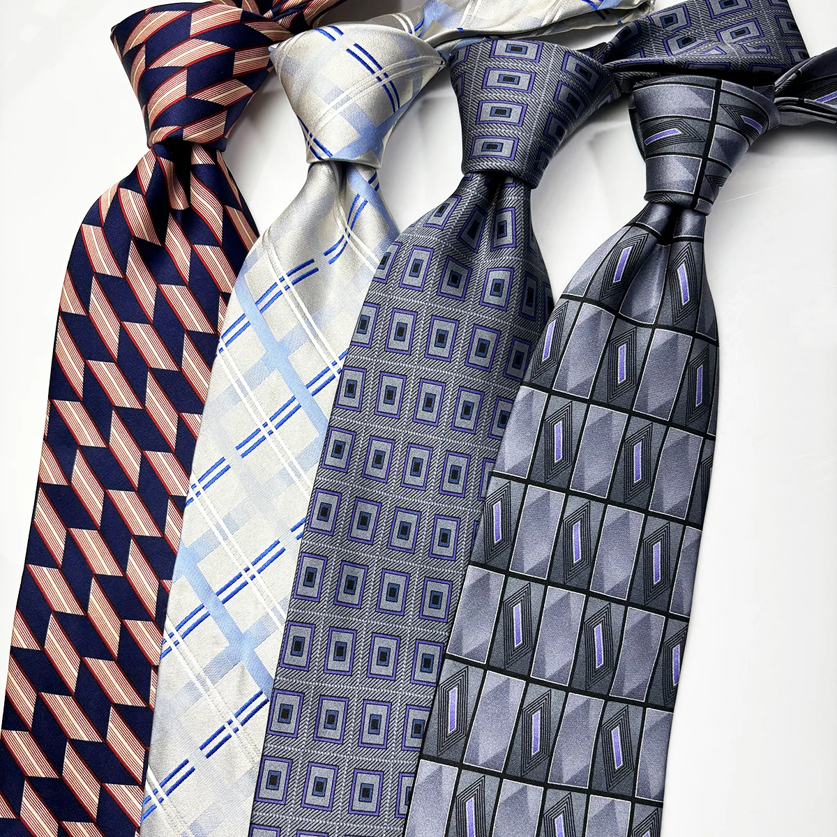 2026 New Luxury Silk Neckties Plaid Diamond Pattern Neck Ties For Men 10CM Casual Gray Green Soft Tie Groom Wedding Accessories