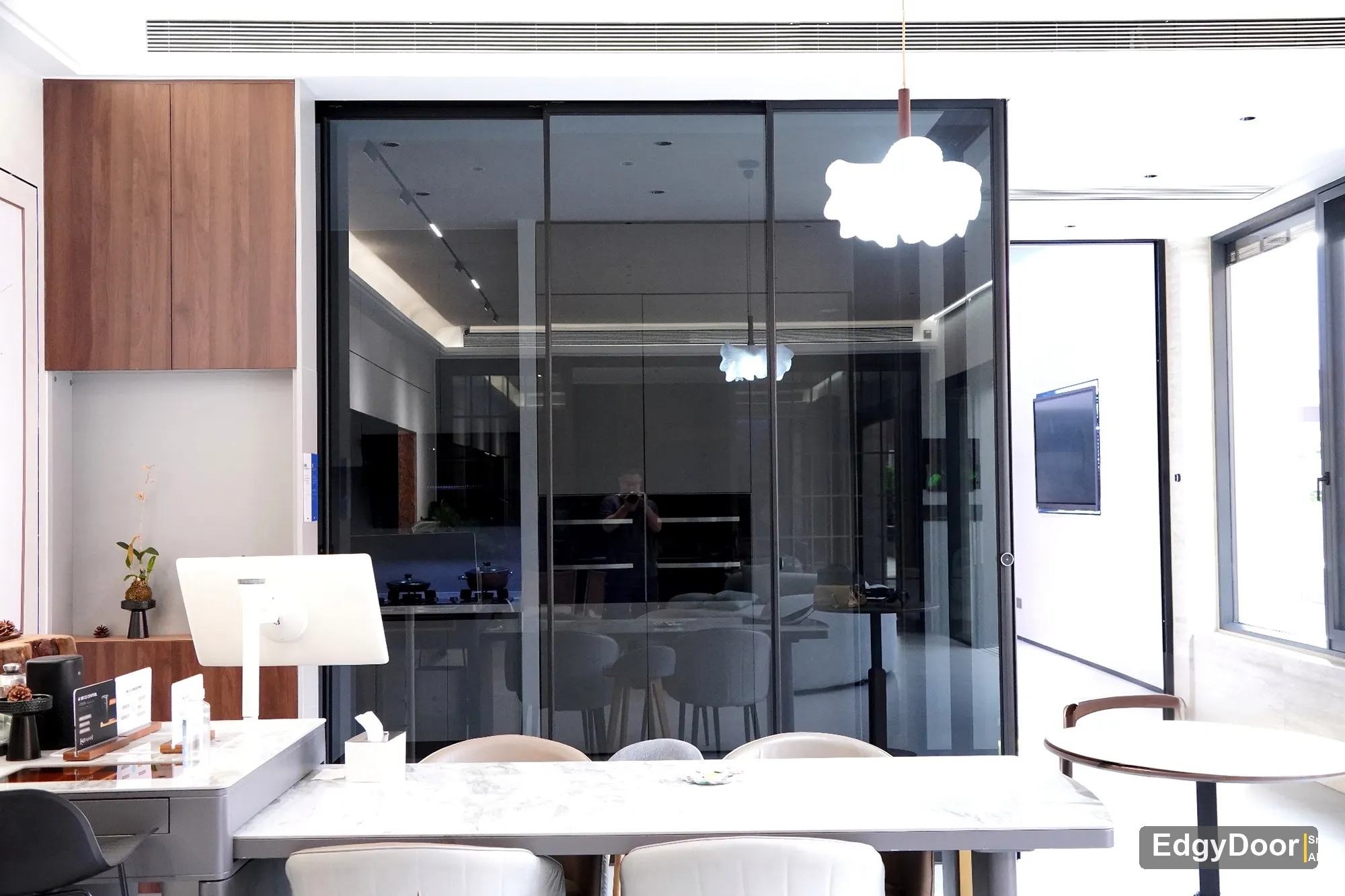 EdgyDoor Slim Frame Sliding Glass Pocket Door Interior Partition Multi Panel Stacking Top Hung No Track Tempered Room Divider