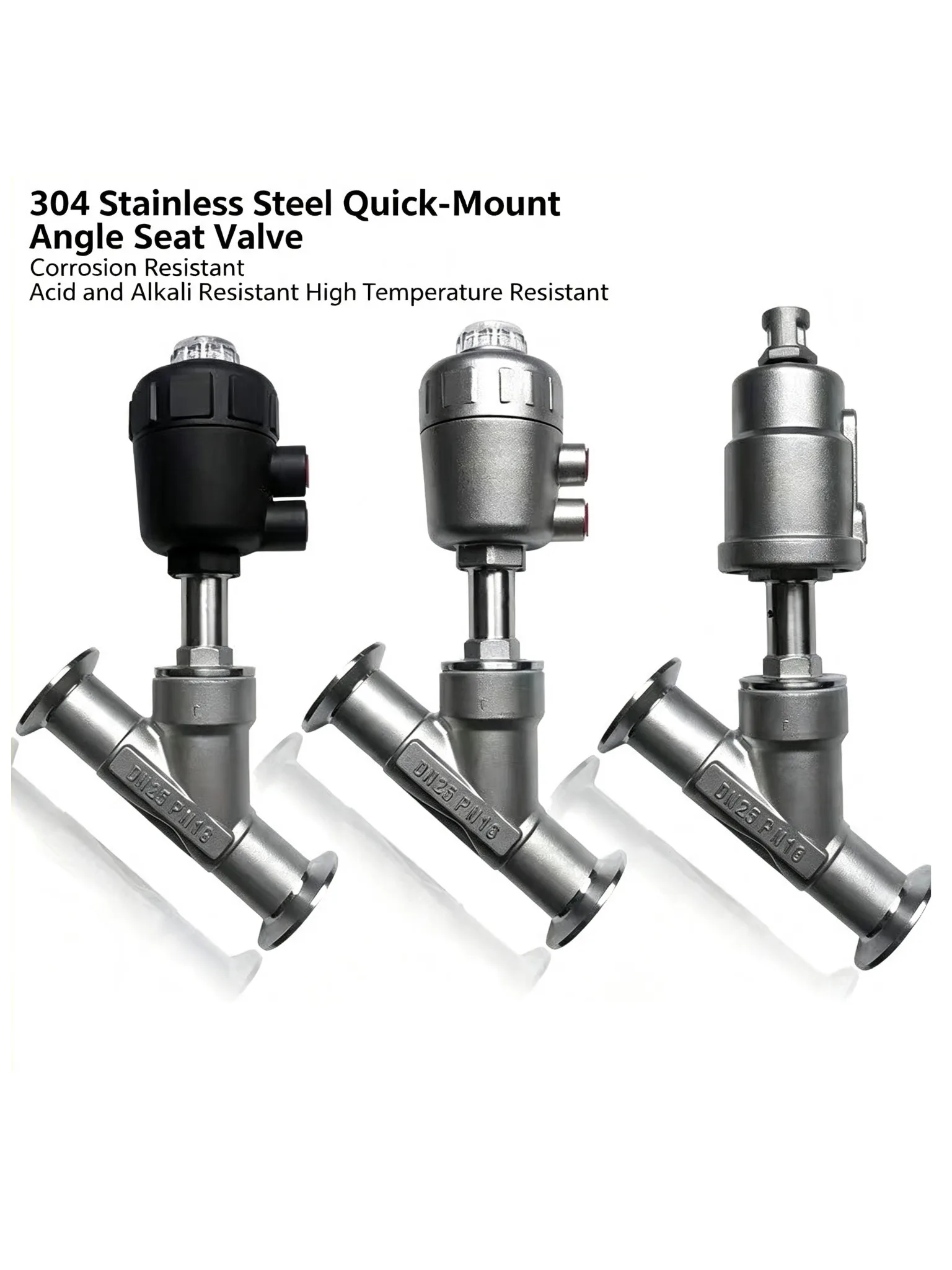Magnetventil 304 Stainless Steel Pneumatic Actuated Angle Seat Valve Steam Gas Oil Water DN15 20 25 32 40 50 Tri Clamp Y Shaped Wasser und Dampf — Detail 3