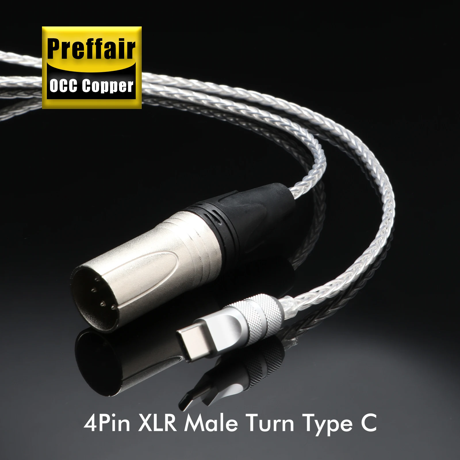 Silver Plated 4Pin XLR Male to Type-C HiFi Audio Cable Preffair 7N OCC Balanced AUX Cord for DAP Laptop to Power Amplifier DAC