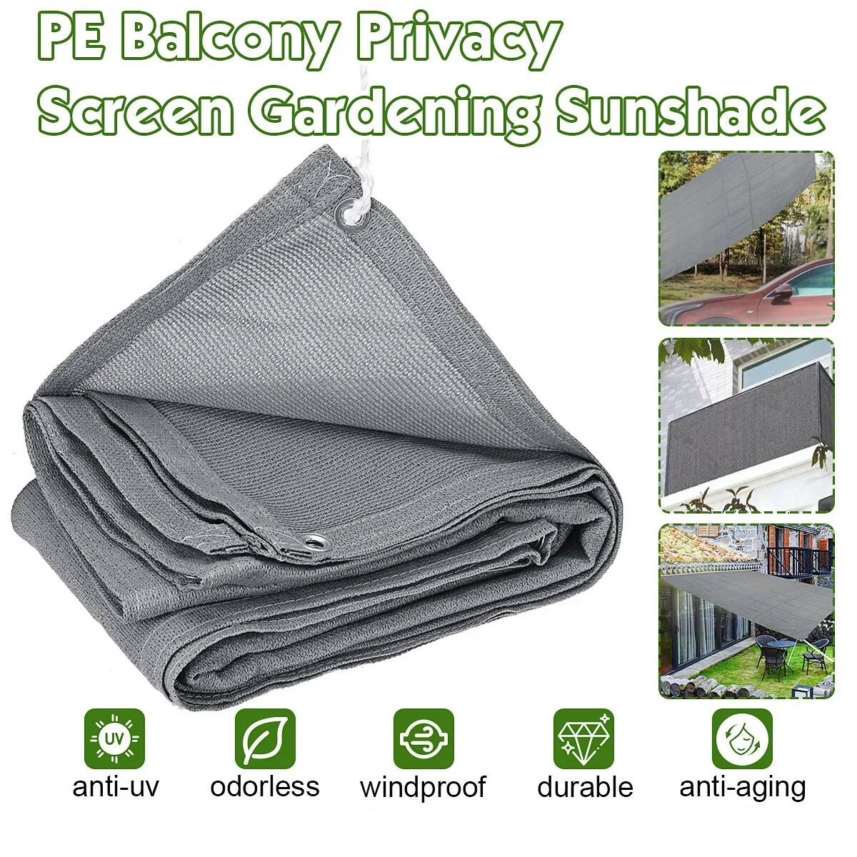 2x2M Anti-UV Sunshade Net PE Balcony Privacy Screen Outdoor Garden Sunblock Shade Cloth Net Plant Greenhouse Cover Car Cover