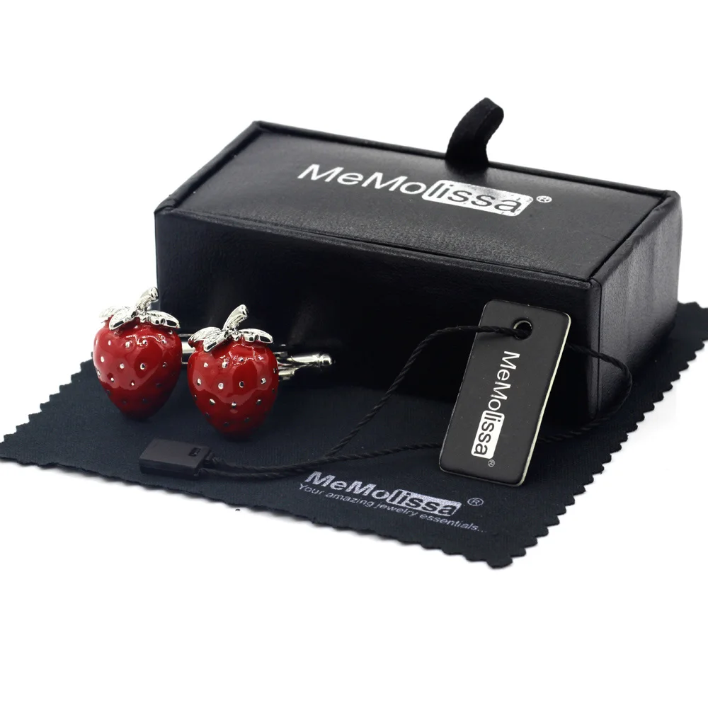 Wholesale luxury Display Box Retro Red Enamel Strawberry Cufflinks Men's Wedding Shirt Cuff Links Free Tag & Wipe Cloth